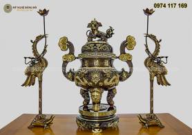 Bộ đỉnh đồng tam sự đúc rồng nổi công nghệ 70cm đẹp tinh xảo